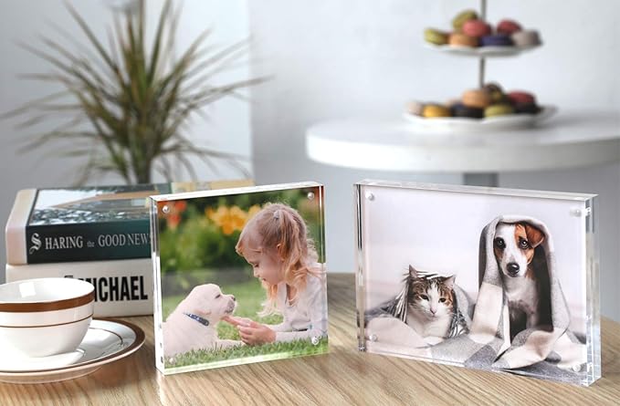 Magicool Premium Acrylic Photo Frame- Magnet Photo Frame -Double Sied Thick Desktop Frames (4x4 2pack)