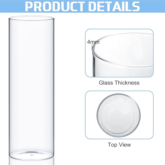 48 Pcs Thin Glass Cylinder Vases 2.5''/3.3'' Diameter 2mm Wall Thickness Clear Flowers Vase Hurricane Floating Candles Holders for Table Centerpieces Wedding Decor (3.3'' X 5.9'',7.9'',9.8'')