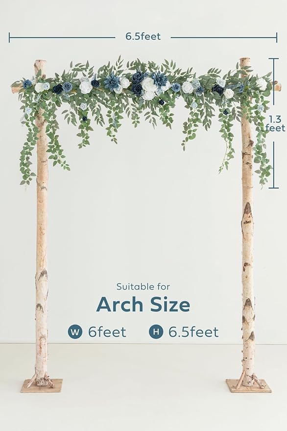 Ling's Moment 6.5FT Backdrop Floral Garland, Spring Artificial Wedding Arch Flowers Sage Green, Navy Blue Ceremony Reception Hanging Eucalyptus Rose Arbor Arrangement Outdoor Beach Swag Home Decor