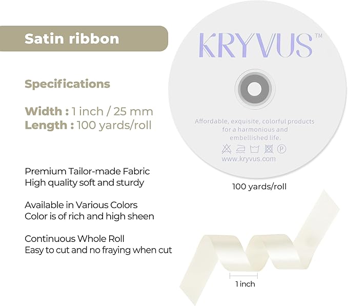 Beige Satin Ribbon 1 inch X Continuous 100 Yards, Single Face Polyester Ribbon Perfect for Gift Wrapping, Flower Bouquet, Wedding Decor, Crafts, Bow Making, Sewing and More