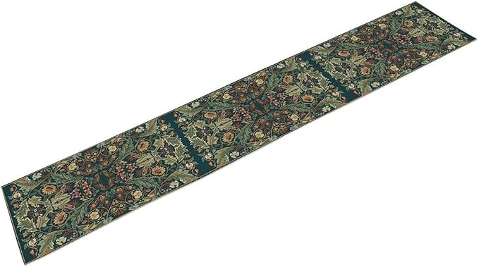 Green Morris Floral Table Runner, Boho Rustic Country Farmhouse Teal Red Rose Pattern for Home Kitchen Table Decor Dining Coffee Room Party Decor 13x60in