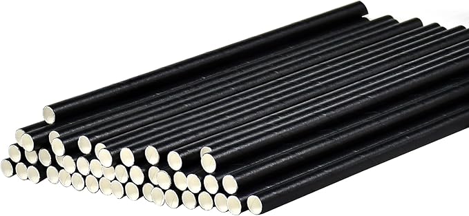 Disposable Black Paper Drinking Straws - 100 Counts, 7.75'' x 0.24'' - for Cocktaill, Coffee, Beverage, Bars, Restaurants