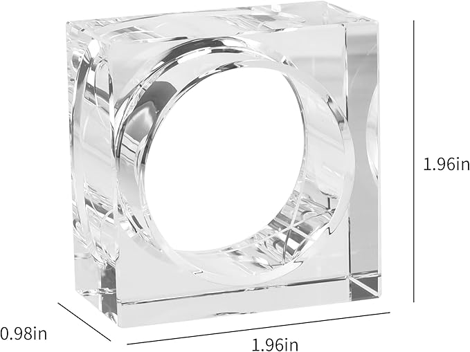kitCom Mini Napkin Rings Set of 8 Square-Shaped, Crystal Napkin Ring for Thanksgiving, Christmas, Family Gathering, Wedding Reception, Clear with Gift Box
