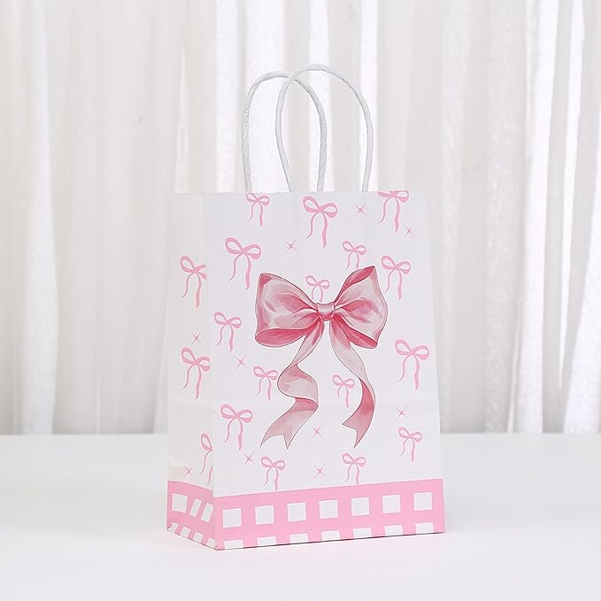 24Pcs Pink Bow Party Favor Bags,Gift Bags with Handles for Bridal Engagement Baby Shower,Barbie themed Goodie Bag Candy Bag for Birthday Bachelor Barbie Party Decoration Wedding