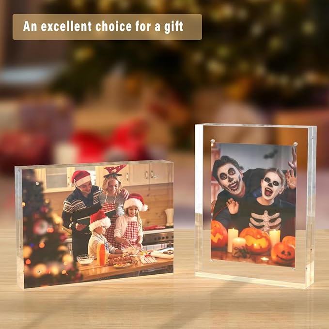 HELPLEX 5 Pack 8x10 Acrylic Picture Frames, 20mm Thicker Frameless Clear Frame, Double Sided Magnetic Frame, Free Standing Desktop Display Stand, UV Protection, Modern Style, 8x10 Size