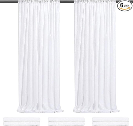 White Backdrop Curtain for Wedding Parties - 2ftx8ft Sparkly Sequin Fabric Drape 6 Panels White Curtain Baby Shower Birthday