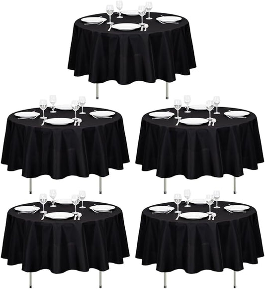 LTC LINENS 5 Pack 90 Inch Round Tablecloth Black - Wrinkle Resistant Round Table Cloth - Washable Polyester Fabric Table Cover for Party