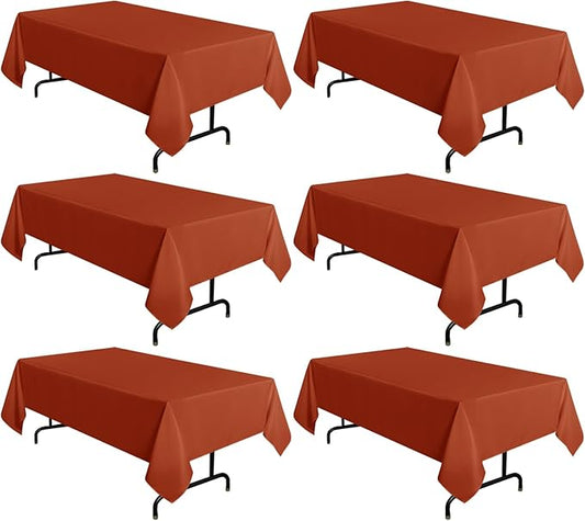 sancua 6 Pack Rust Tablecloth 60 x 102 Inch, Rectangle Thanksgiving Burnt Orange Table Cloth for 6 Feet Tables - Stain and Wrinkle Resistant Washable Polyester Table Cover for Dining Parties Camping