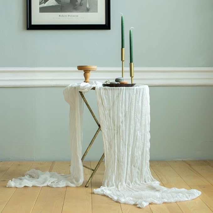 White Cheesecloth Table Runner Set of 2, Cotton Gauze Runner Rustic Table Decorations, Cheese cloth Fabric Bulk for white party decor, bohemian table runner Extra Long Boho Cheese Cloth 13 ft (141 in)