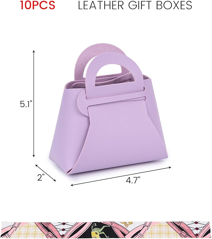 VGOODALL 10PCS Mini Gift Boxes, Purple PU Leather Party Favor Bags with Handle for Wedding Bridal Shower Birthday Party Decoration, 4.7"x2"x5.1"