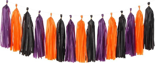 Black-Purple Orange Halloween Party-Decorations Tassel-Garland - 15pcs Graduation 2025 Supplies Tassels, Birthday Wedding Baby Bridal Shower Decor Panduola