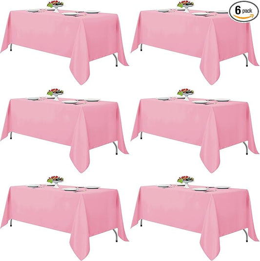 Fitable Pink Rectangle Tablecloths for 6 Foot Tables, 6 Pack - 70 x 108 Inches - Stain Resistant and Washable Table Clothes, Polyester Fabric Table Covers for Wedding, Party, Banquet, Buffect