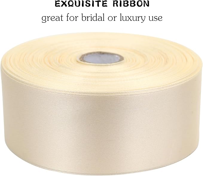 Rice White Solid Satin Ribbon 1-1/2 Inch 50 Yards Solid Polyester Fabric Ribbon for Gift Wrapping Wedding Christmas Baby Shower Birthday Party Decoration Handmade Immortal Flower Craft