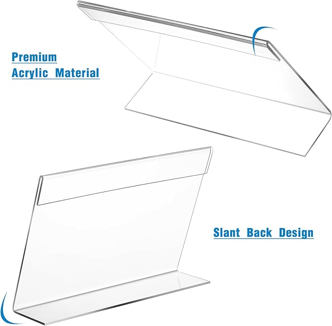 Vicenpal 100 Pcs 7x5 Inch Clear Acrylic Sign Holder Plastic L-shape Vertical Menu Stand, Picture Photo Frames, Table Paper Holder, Flyer Sign Display Stand for Restaurants, Store, Office, Wedding