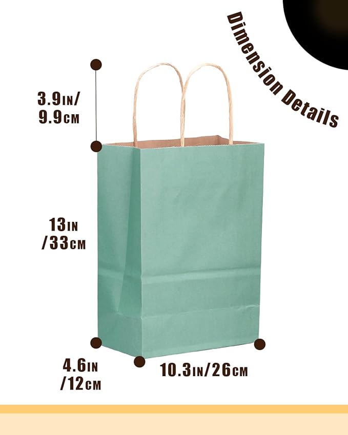 qiqee 100PCS Gift Bag with Handles Bulk Kraft Light Blue Paper Bags Multiple Uses (13''x5 x10 inch Large Size)