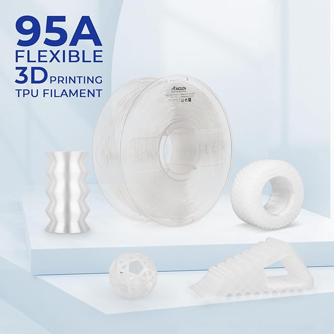 AMOLEN TPU 3D Printer Filament 1.75mm, Transparent Flexible TPU 3D Printing Filament Supports High Speed, 95A Soft TPU Filament 1kg Spool(2.2lbs), Transparent