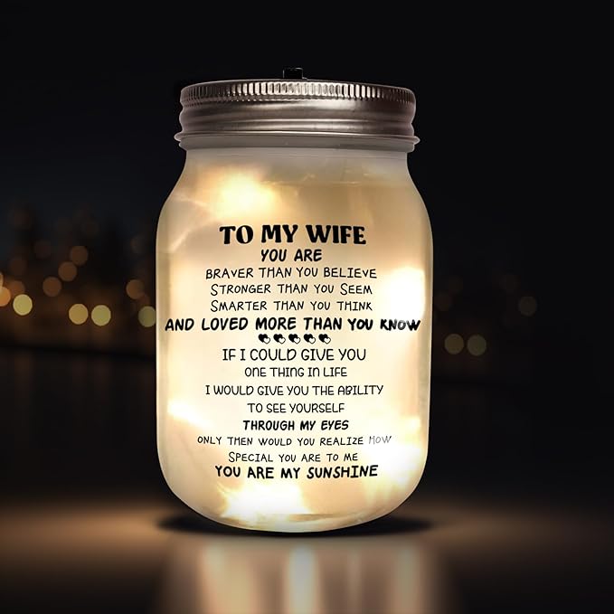 CNVOILA Valentines Day Gifts for Her, For Wife From Husband, Frosted Valentine Mason Jar, Stylish Home Decor, Anniversary Thoughtful Unique Present, Personalized Funny Gifts
