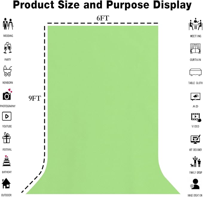 Light Green Backdrop for Photography 6x9ft Zoom Screen Meeting, Game Live Studio Shooting Props High Density Fabric
