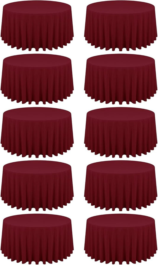10 Pack Burgundy Round Tablecloths - 120 Inch, Polyester Table Cover for Round Table, Stain and Wrinkle Resistant Washable Fabric Tablecloth, Polyester Tablecloth for Wedding Banquet Parties