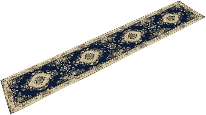 Vintage Elegant Farmhouse Table Runner Blue Beige Flower for Home Farmhouse Kitchen Table Dining Coffee Room Garden Party Wedding Decor 13x72in