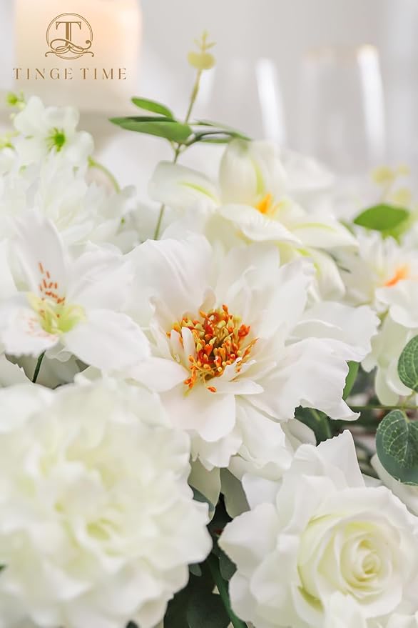 TINGE TIME Artificial Sweetheart Flower Swag with Table Cloth and Table Runner, Pack of 3 Floral Arrangement for Wedding Sweetheart Desktop Centerpiece Decoration Valentine's Day (IvoryWhite)