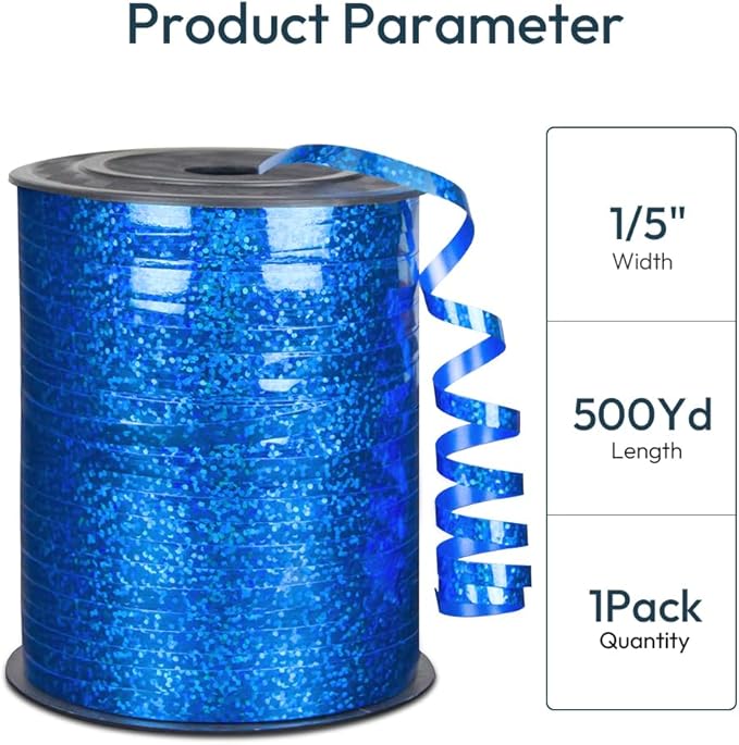 KMER LIFE Premium Blue Shiny Curling Shiny Ribbon, 1/5" Wide x 500 Yards Christmas Curling Ribbons for Gift Wrapping, Party Decoration, Balloon String, Ribbons for Florist Flower (1 Roll)