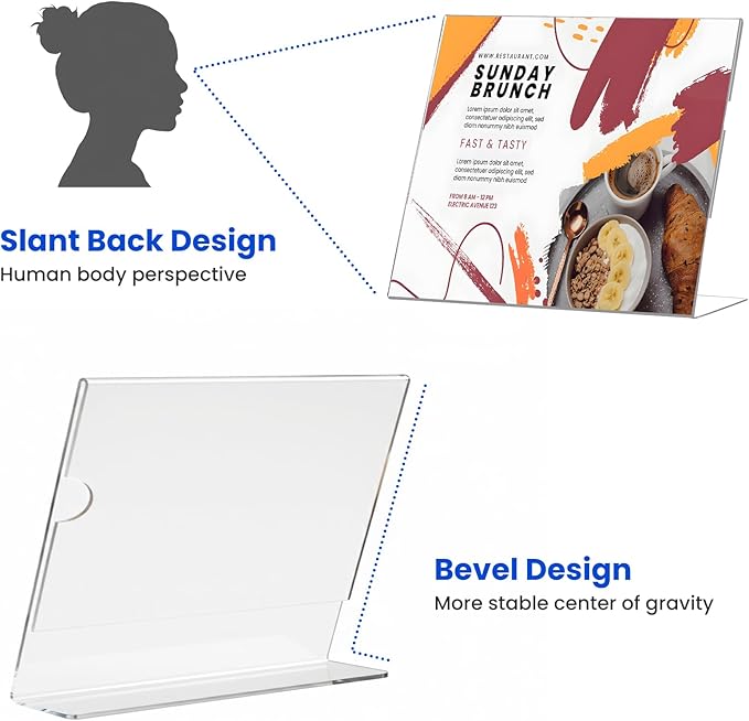 Acrylic Sign Holder 4 x 6 Horizontal, L-Shape Clear Plastic Display Stand for Tabletop, Acrylic Stands for Flyers, Table Paper Holder, Vertical Sign Holder 4x6 for Restaurants, Office and School (Slant 6 Pack 6x4)