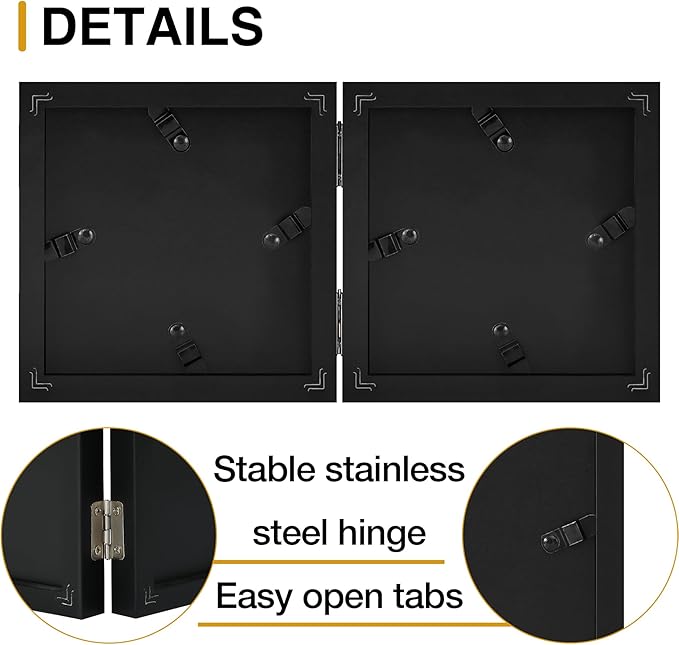 decorUhome Double 4x4 Picture Frame Vertical, Engineered Wood Bifold Photo Frame with Plexiglass for Tabletop Display, 4x4, Black