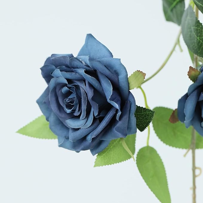2 Strands 73'' Artificial Silk Rose Flower Vines Garland, Fake Roses Floral Green Leaves Hanging Plant for Wedding Arrangement Decoration, Wall, Party, Bedroom, Home Decor (Blue)