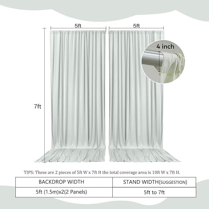 2 Panels Silver Backdrop Curtain, 10 x 7 Feet Background Curtains for Parties, Weddings, Baby Showers, Bachelorette Halloween, Christmas Birthday Party Photoshoot Backdrop Curtains Decorations