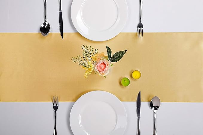 15-Pack Satin Table Runner Light Gold 12 x 108 inches Long, Table Runners for Wedding, Birthday Parties, Banquets Decorations（15 Pack, 12x108 Inch, Light Gold）