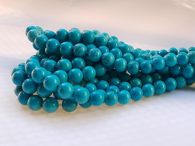 Stone Beads 6mm 140pcs Blue Turquoise Beads Round Loose Gemstones Beads for Bracelet Necklace Jewelry Making (6mm, 60625 Blue Turquoise)