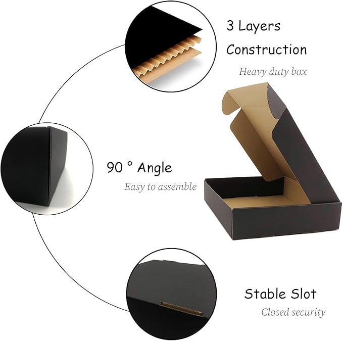 24 Pack 9x8x2 Inches Black Shipping Boxes，3 Layers Corrugated Cardboard Box, Black Mailer Boxes for Packaging Small Business Mailing Gifts Giving Products Wrap Boxes (9''x8''x2'')