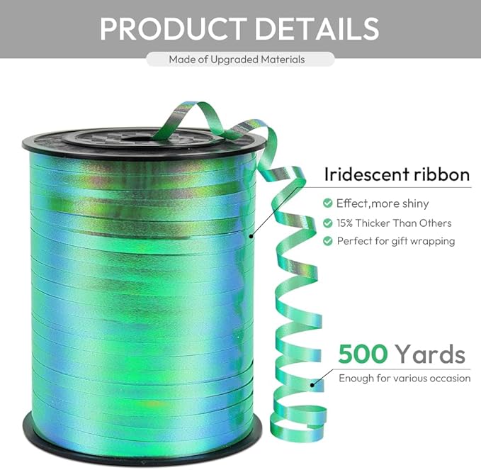 KMER LIFE Green Gradient Curling Ribbon, 1/5" Wide x 500 Yards Christmas Curling Ribbons for Gift Wrapping, Party Decoration, Balloon String, Crafting, Balloon Ribbons for Florist Flower (1 Roll)