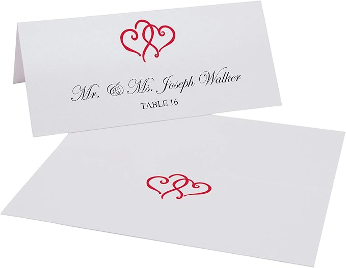 Linked Hearts Place Cards, Ruby Red (Choose Color), Set of 25, Pre-cut and Scored - Wedding, Party, Dinner, and Special Events - Made in the USA