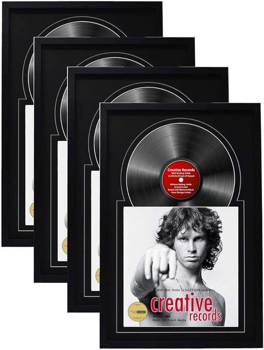 Creative Picture Frames 16" x 24" Jukebox Vinyl Frame Display with Double Matting, LP Record Album Frame for Wall Decor, Black/Black, Pack of 4