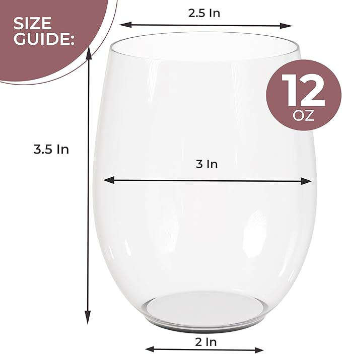 Exquisite 48 Pcs Unbreakable Stemless Plastic Wine Glasses Disposable Wine Glasses Stemless 12 Oz Clear Plastic Cocktail Cups Clear Party Cups Disposable Cocktail Glass Weddings & Events