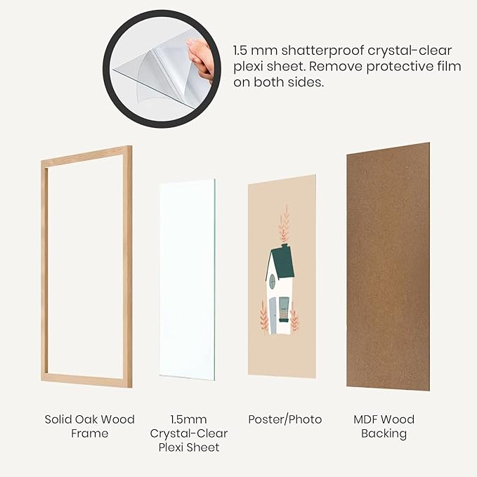 Opposite Wall - 24x36 in - Natural Solid Oak Wood Picture Frame - Lightweight, Versatile & Shatterproof - Large Wall Hanging Photo or Poster Frame - Wall Decor for Office, Gallery & Home