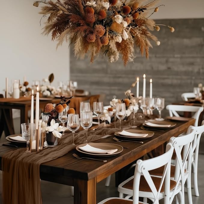 3 Pack Brown Cheesecloth Table Runner 35x120 Inch Gauze Coffee Table Runner Rustic Boho Cheese Cloth Sheer Runner for Wedding Baby Shower Bridal Shower Birthday Party Fall Decorations