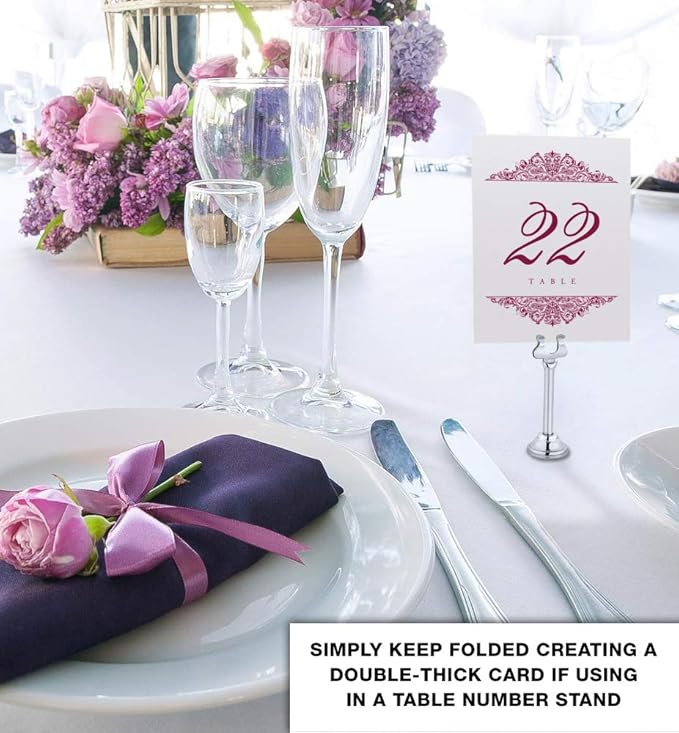 Paisley Wedding Table Numbers (Select Color/Quantity), Champagne, Burgundy, 1-55, Double Sided, Tent or Use in a Stand, Great for Parties & Restaurants - Made in the USA