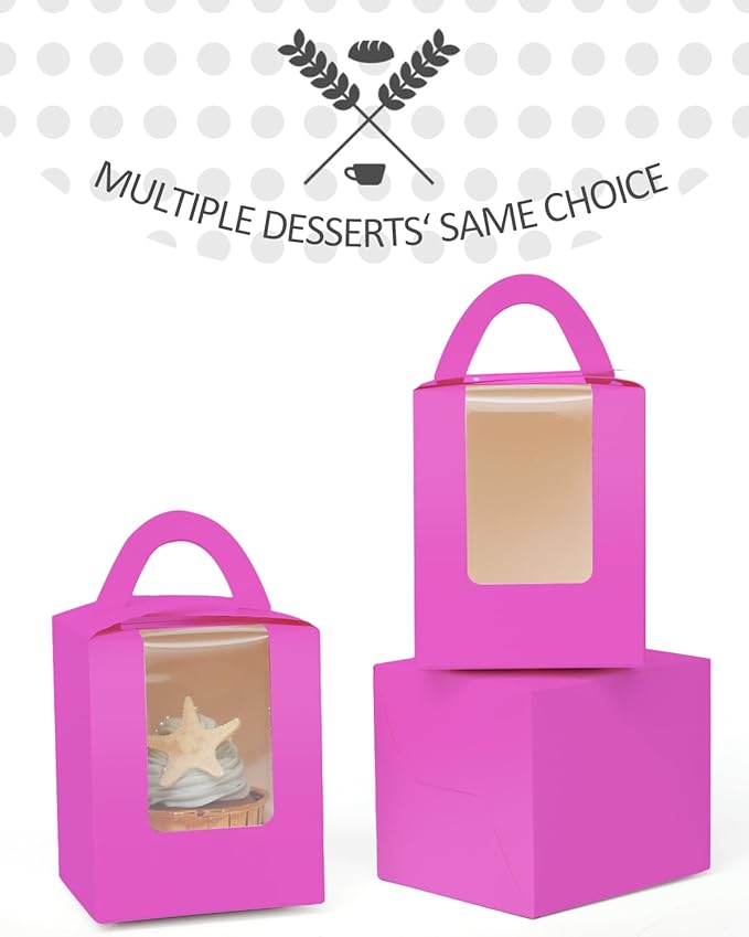qiqee Roland Cupcake Boxes Individual Cupcake Holders Disposable 50pcs Single Cupcake Boxes with Window 3.7" 3.7"*4.5" Cupcake Containers