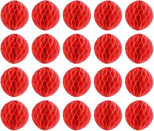 20pcs Honeycomb Decoration - Paper Flower Balls, Tissue Pom Poms for Birthday Wedding Home Decor (3inch, Red)