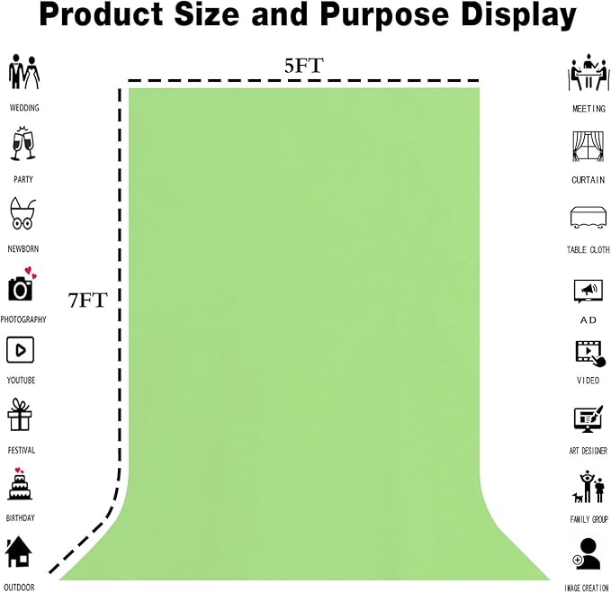 Light Green Screen Backdrop 5x7ft Grass Green Photography Background Meeting Photo Studio Shooting Props