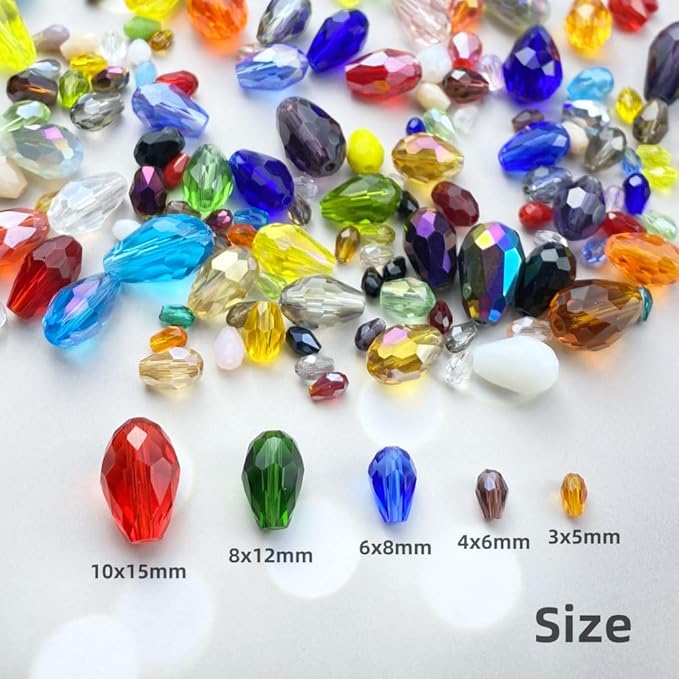 110pcs 6x8mm Teardrop Crystal Glass Beads Vertical Hole Faceted Loose Spacer Beads for DIY Craft Jewelry Making Necklace Bracelet Earring Wind Chimes(Mix Colors Series)