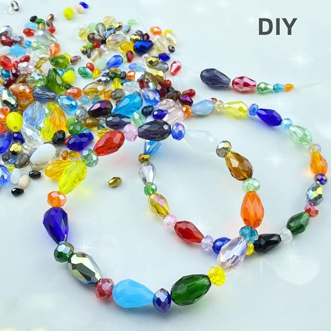200pcs 3x5mm Teardrop Crystal Glass Beads Vertical Hole Faceted Loose Spacer Beads for DIY Craft Jewelry Making Necklace Bracelet Earring Wind Chimes(White Series)