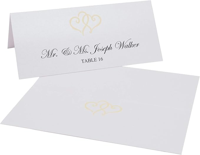 Linked Hearts Place Cards, Ivory (Choose Color), Set of 60, Pre-cut and Scored - Wedding, Party, Dinner, and Special Events - Made in the USA