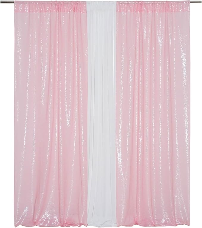 Eternal Beauty Pink Sequin Backdrop Curtains, Valentine's Day Shimmer Back Drop 2Panels-2FTx8FT for Christmas, Party, Birthday, Photography, Wedding, Baby Shower Event Decoration