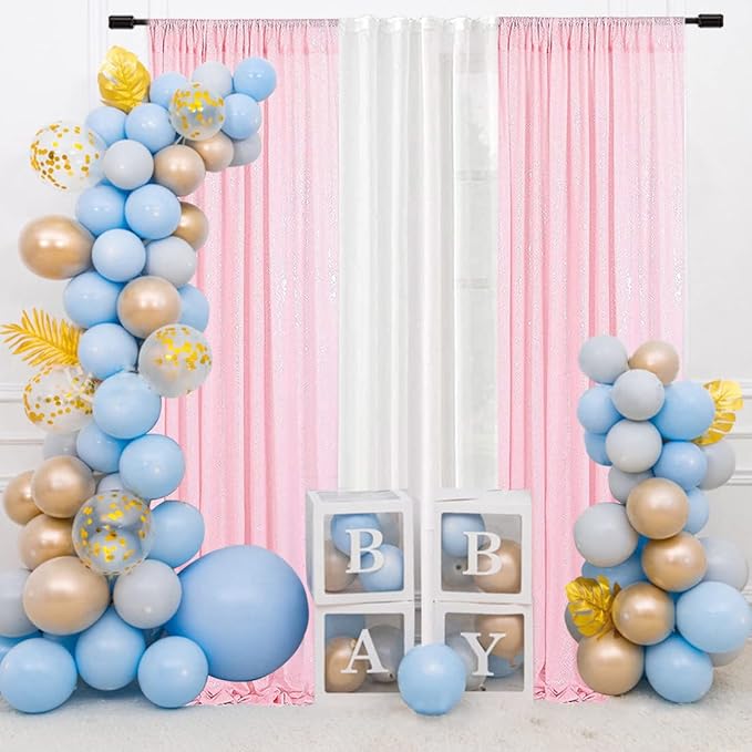 SquarePie Sequin Curtain 2FT x 8FT Pink 2pcs Backdrop Sparkly Wedding Valentine's Day Party Decoration