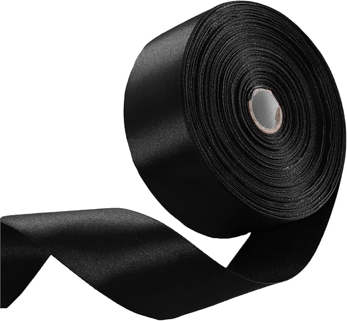 2" x 50 Yards Black Satin Ribbon Single Faced Fabric Ribbons for Gift Wrapping, Large Crafting Projects, Flower Bouquet, Wedding, Home Decor
