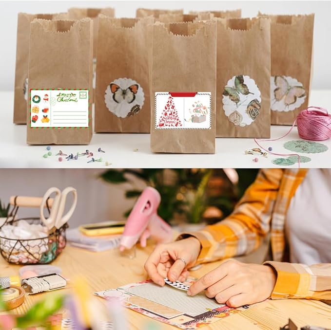 100-1000pcs Custom Stickers Merry Christmas Stickers Personalized Labels Adhesive Xmas Decorative Envelope Seals Stickers for Cards Gift Boxes (Round Kraft -8)